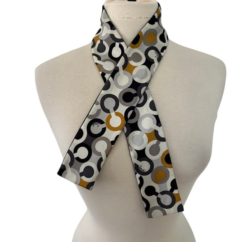 Coach Op Art Signature 100% Silk Scarf with Circular Pattern Multicolor